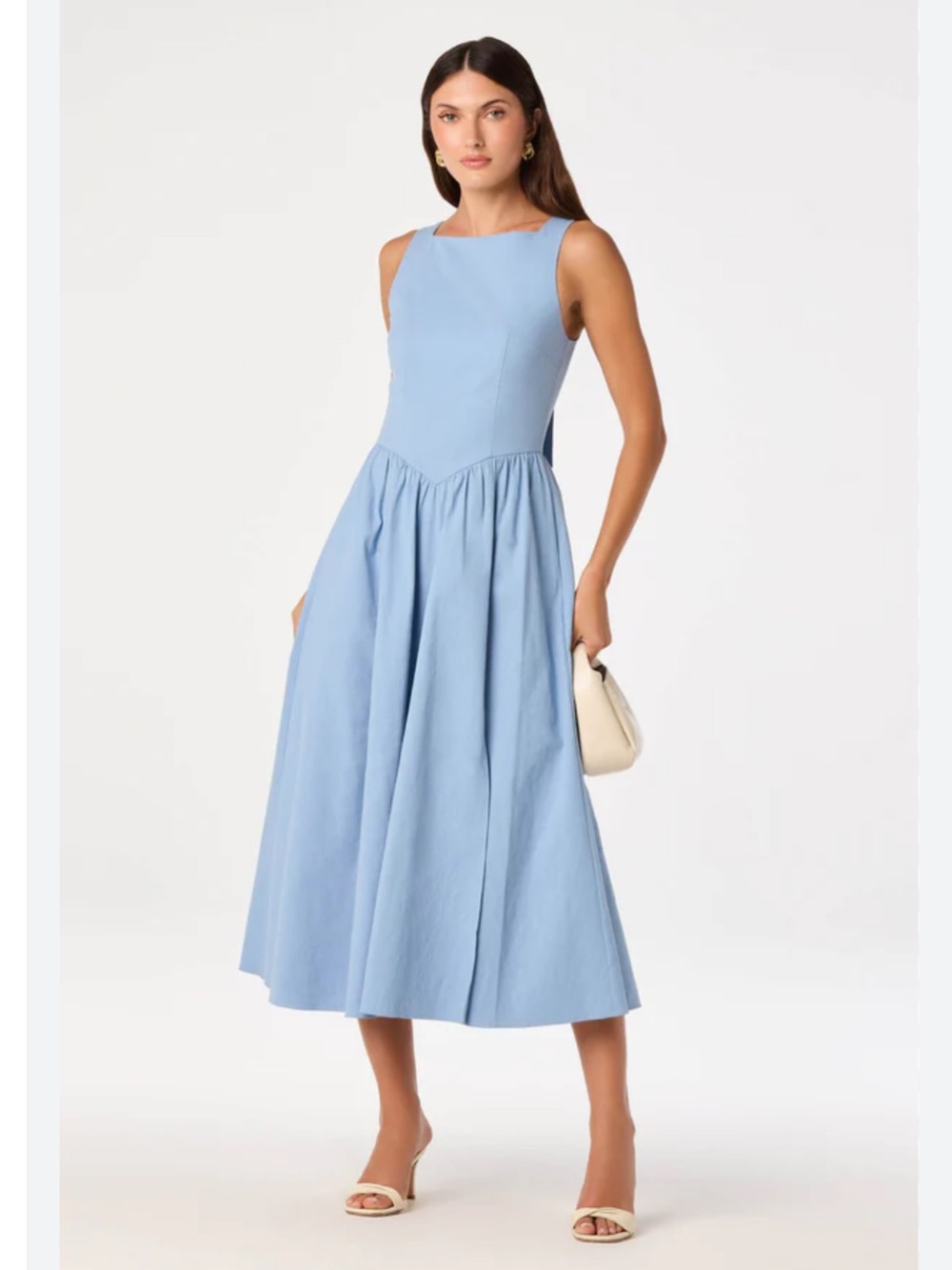 ASTR the Label Blue Bow Back Apron Midi A-Line Dress New!
